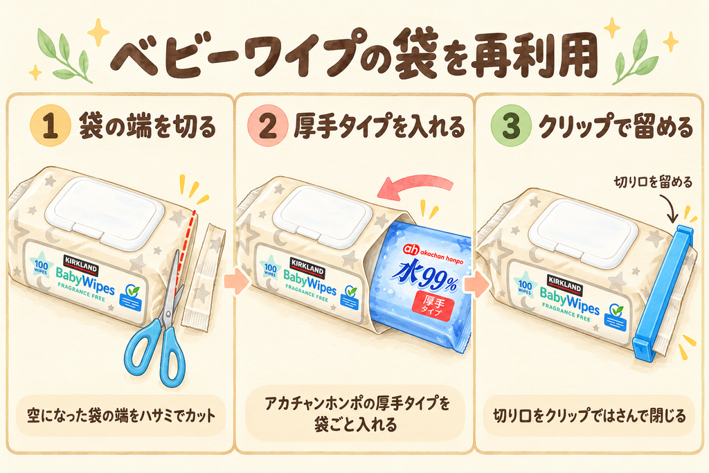ベビーワイプの袋の再利用方法